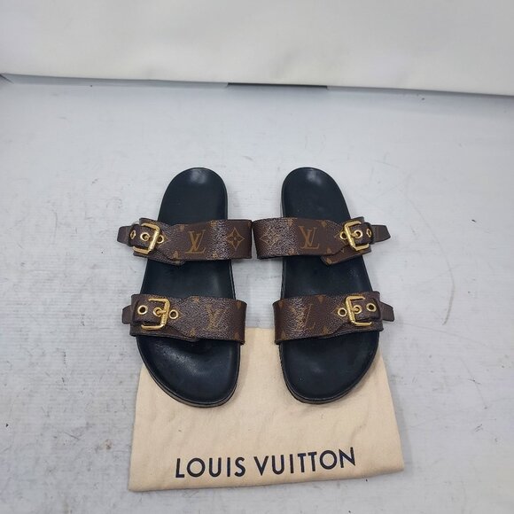 Louis Vuitton Brown Buckle Bom Dia Monogram Flat Slide Sandal - Picture 1 of 16